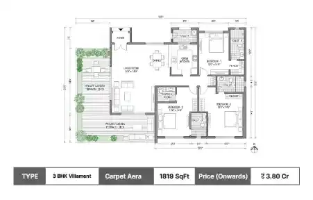 Shree Yagna Hiranandani Eleva Goa 3 BHK Villament floor plan, 1819 sq ft carpet area