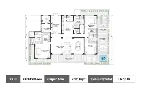 Shree Yagna Hiranandani Eleva Goa 3 BHK Penthouse floor plan, 2661 sq ft carpet area