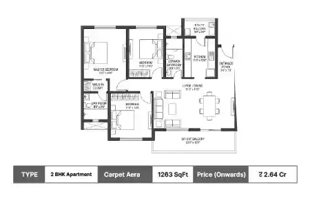 Shree Yagna Hiranandani Eleva Goa 2 BHK Apartment floor plan, 1263 sq ft carpet area
